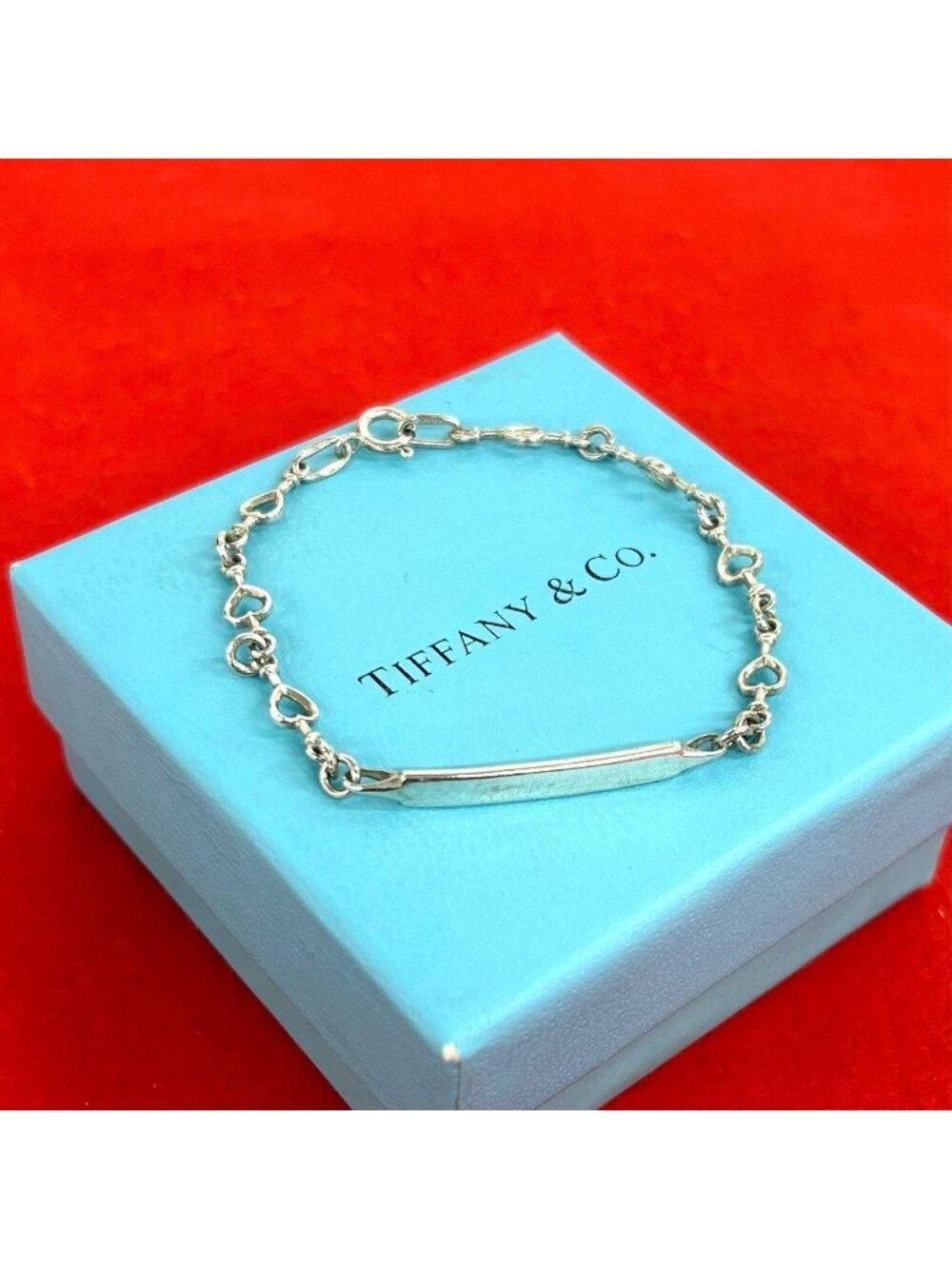 Tiffany & Co Vintage Heart Link ID Bracelet 925 Sterling Silver
